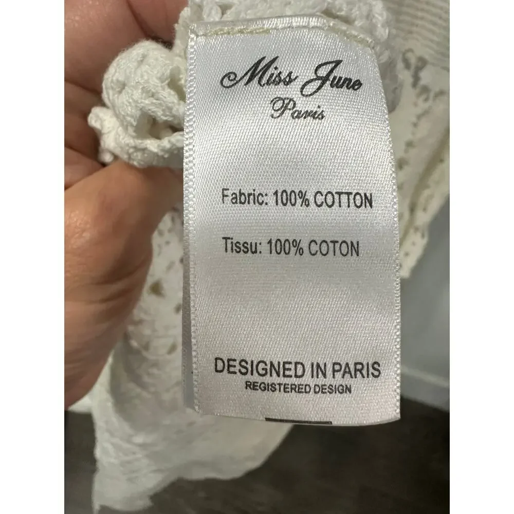 Miss June Cotton Crochet Keyhole Back Angel Long Maxi Dress White Women's Size 1 - Picture 9 of 10